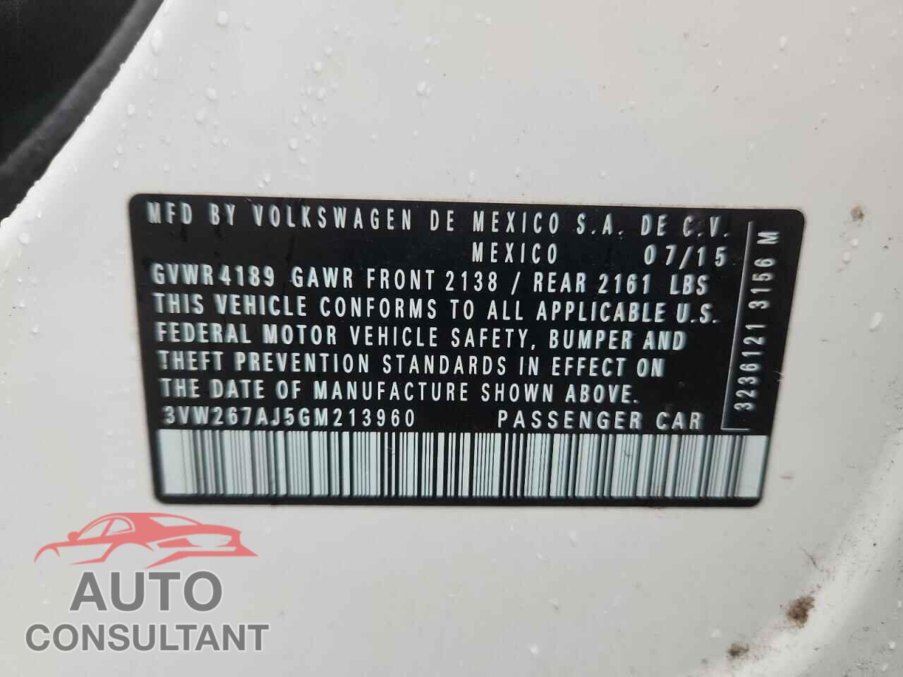 VOLKSWAGEN JETTA 2016 - 3VW267AJ5GM213960