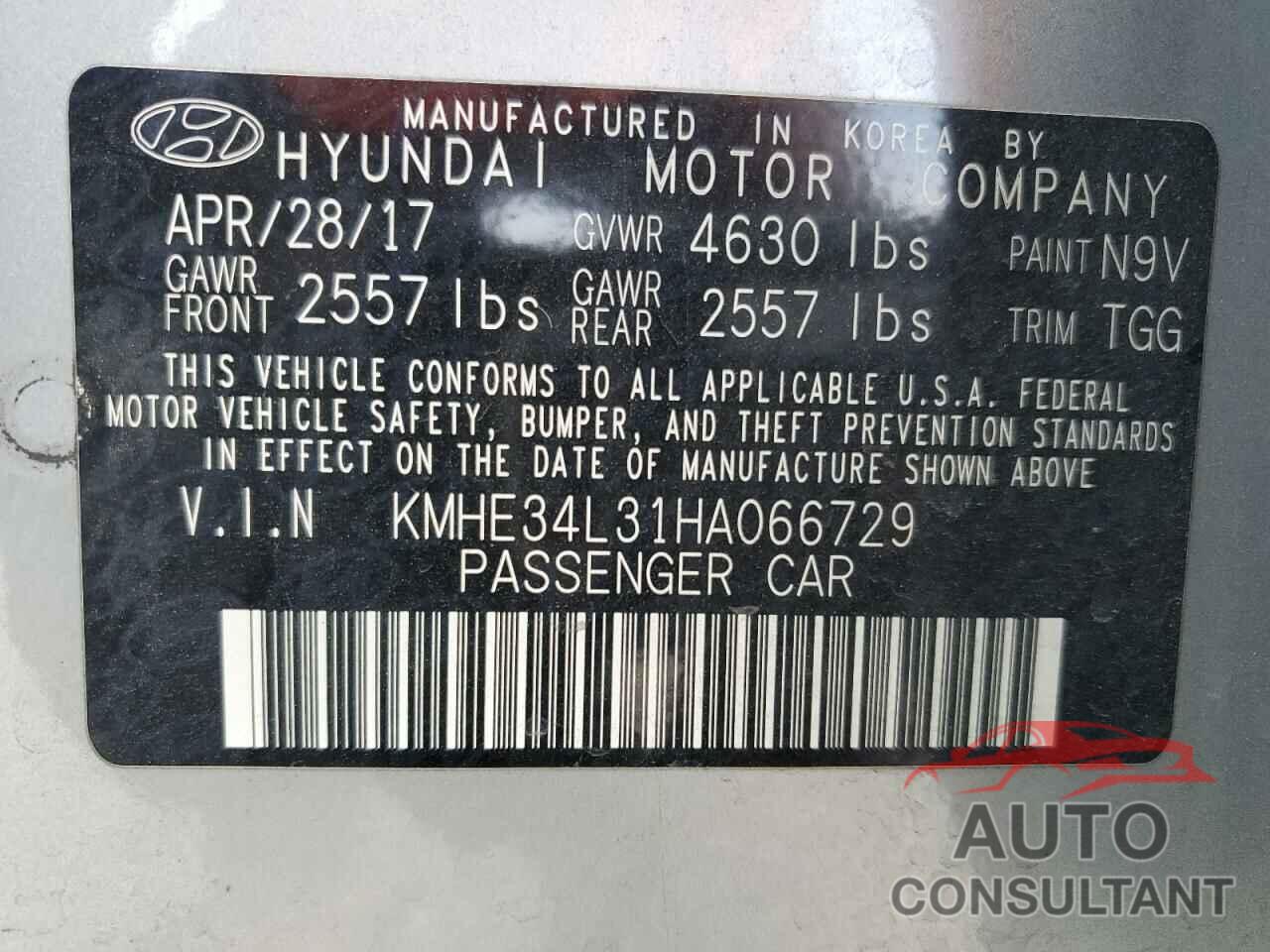 HYUNDAI SONATA 2017 - KMHE34L31HA066729