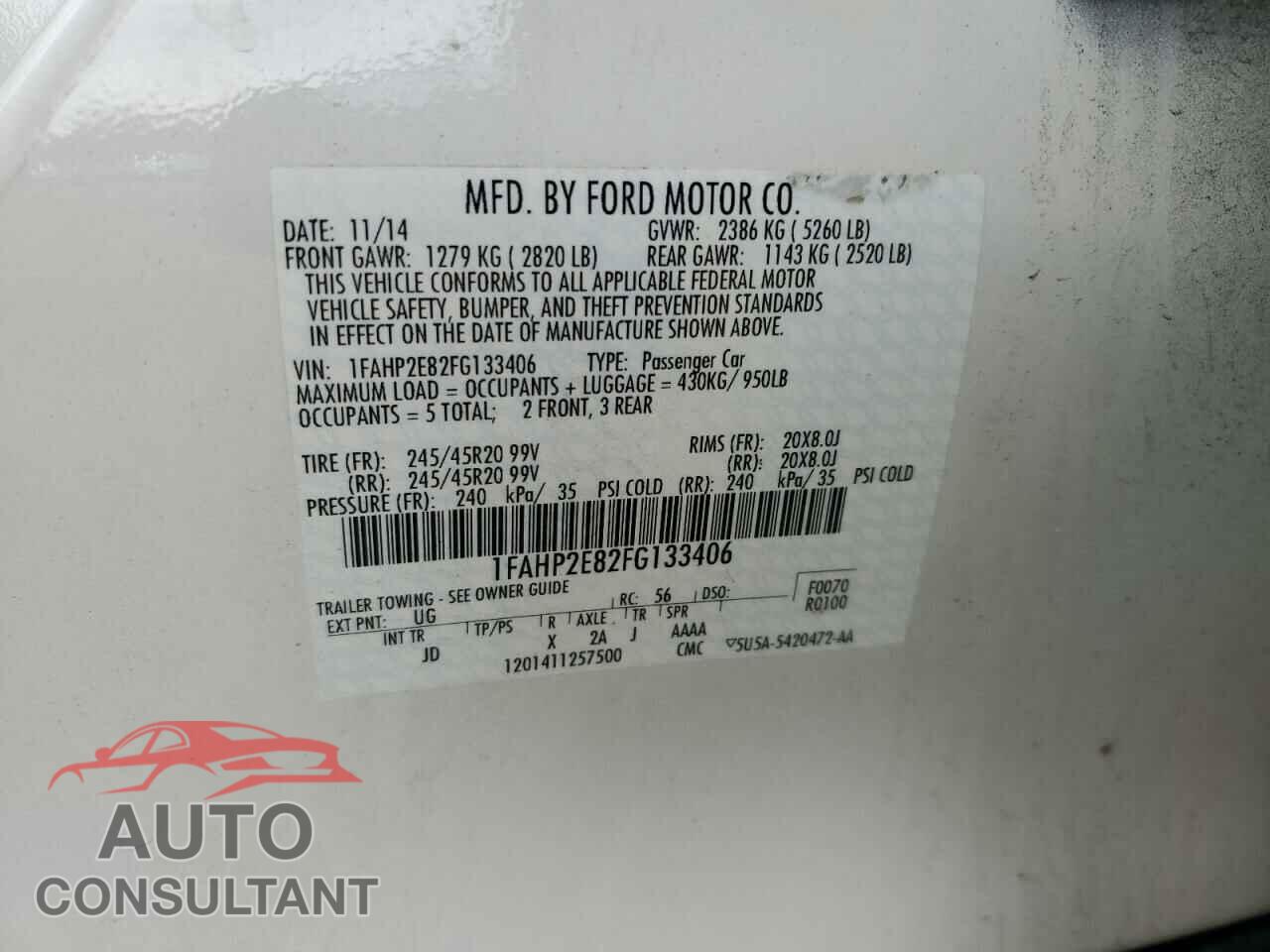 FORD TAURUS 2015 - 1FAHP2E82FG133406
