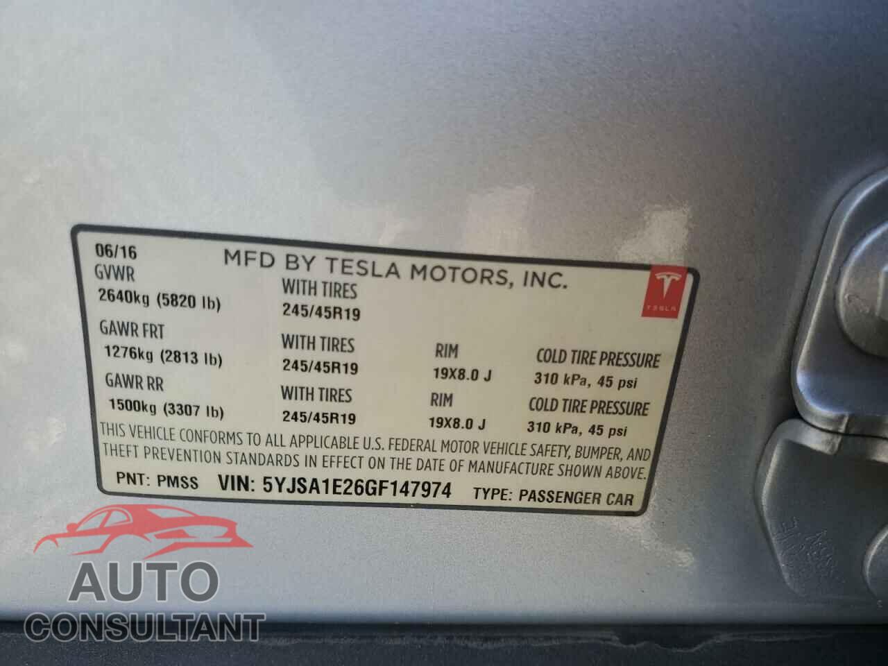 TESLA MODEL S 2016 - 5YJSA1E26GF147974