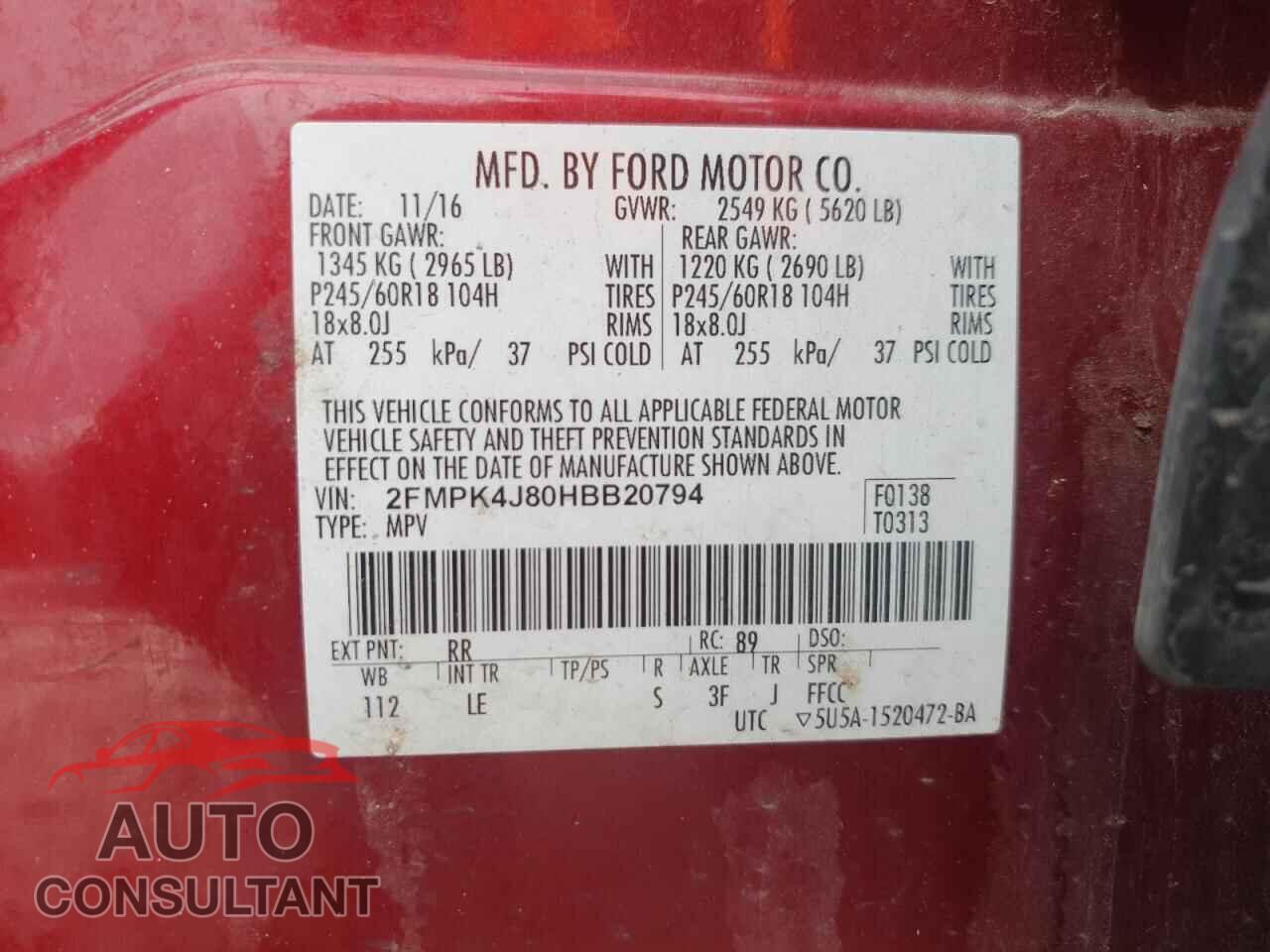 FORD EDGE 2017 - 2FMPK4J80HBB20794