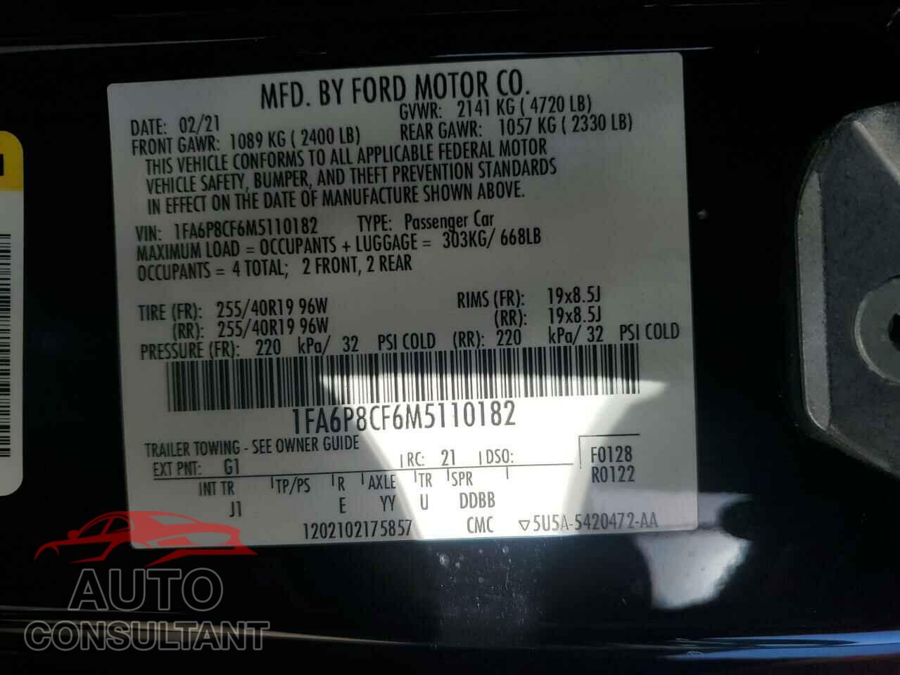 FORD MUSTANG 2021 - 1FA6P8CF6M5110182