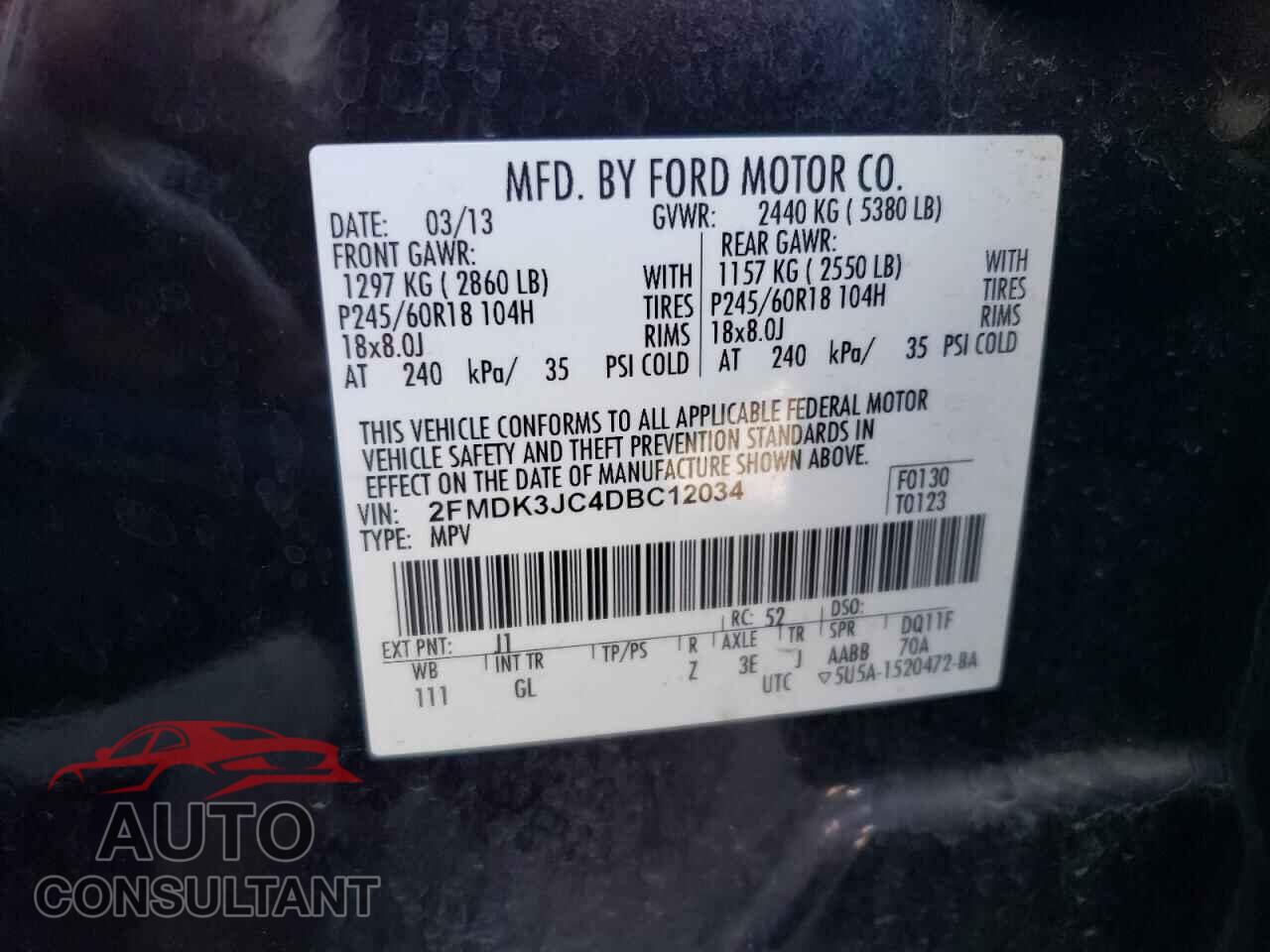 FORD EDGE 2013 - 2FMDK3JC4DBC12034
