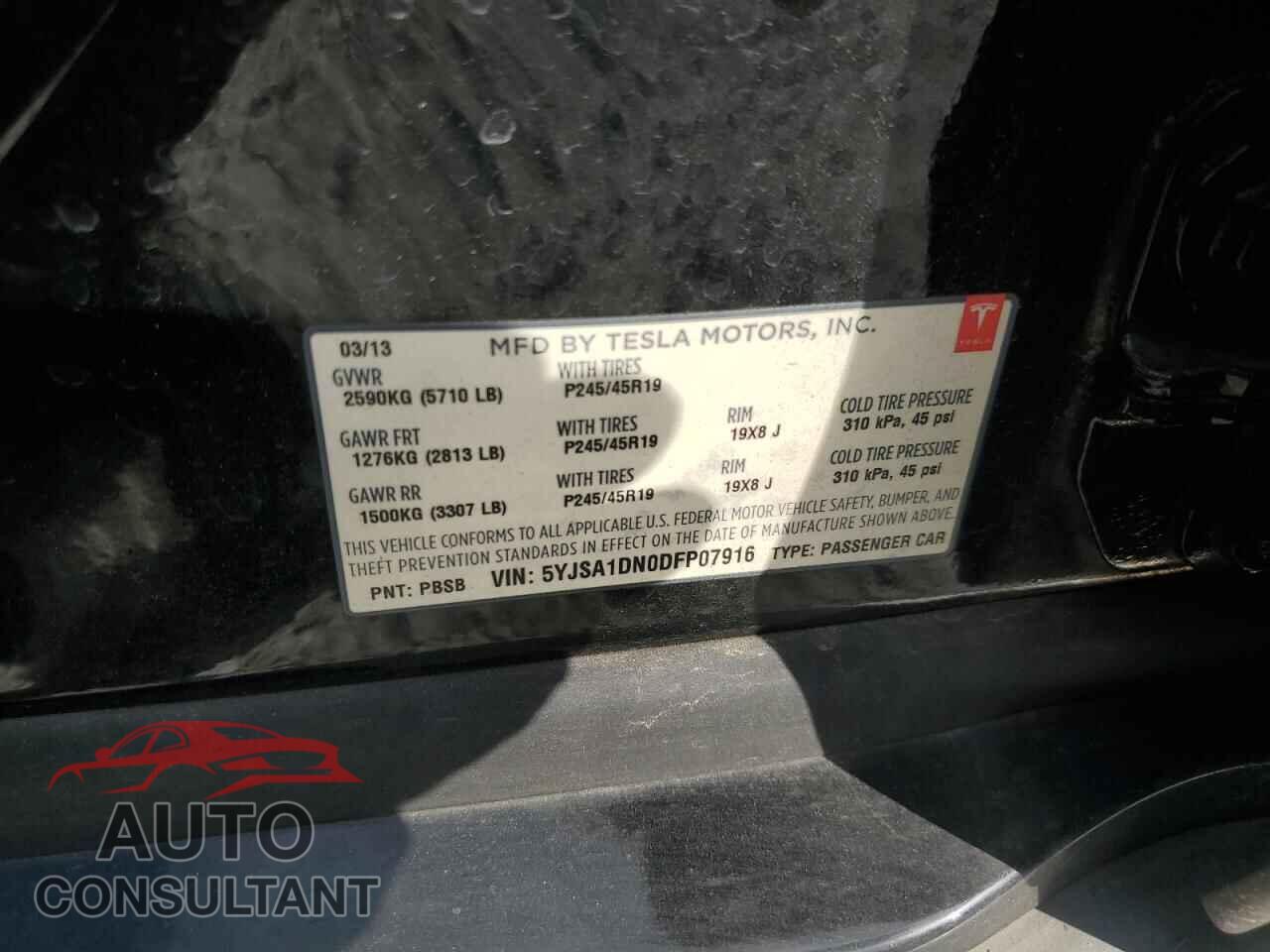 TESLA MODEL S 2013 - 5YJSA1DN0DFP07916
