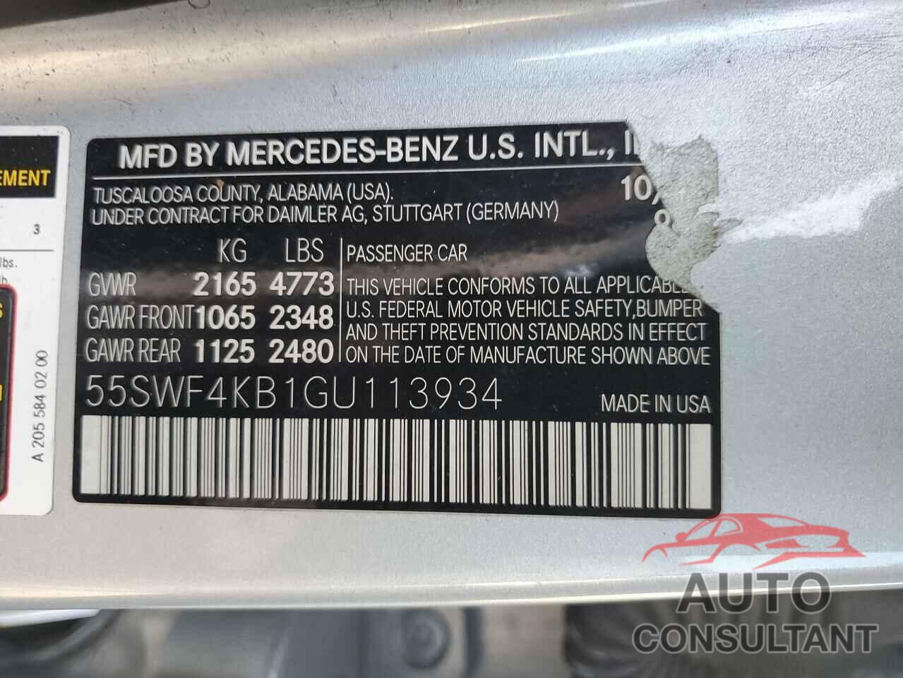 MERCEDES-BENZ C-CLASS 2016 - 55SWF4KB1GU113934