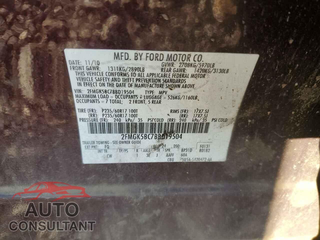 FORD FLEX 2011 - 2FMGK5BC7BBD19504