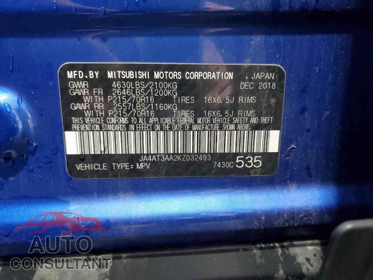 MITSUBISHI ECLIPSE 2019 - JA4AT3AA2KZ032493