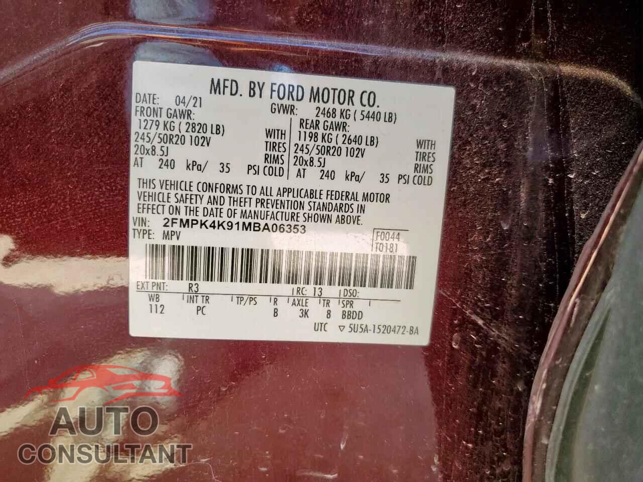 FORD EDGE 2021 - 2FMPK4K91MBA06353