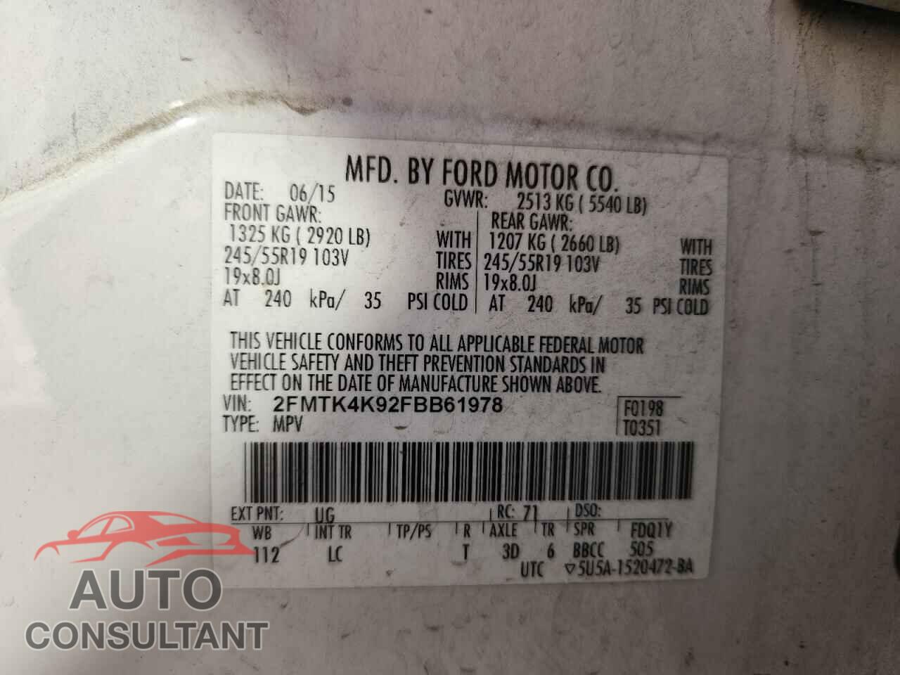 FORD EDGE 2015 - 2FMTK4K92FBB61978