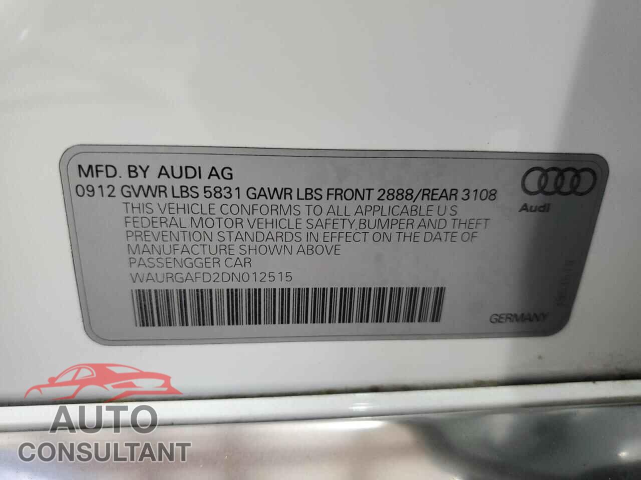 AUDI A8 2013 - WAURGAFD2DN012515