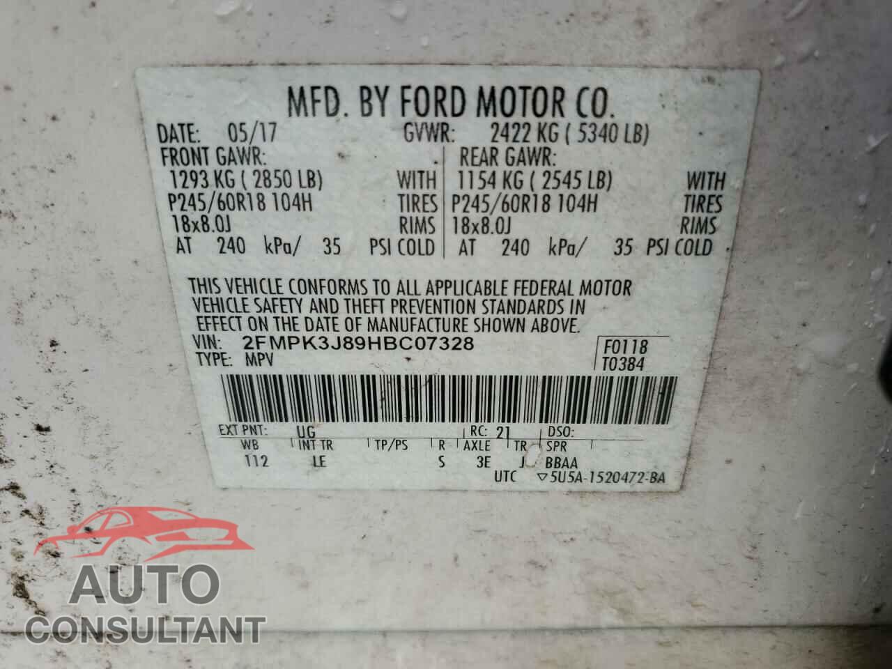 FORD EDGE 2017 - 2FMPK3J89HBC07328