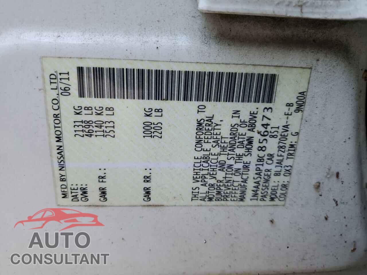 NISSAN MAXIMA 2011 - 1N4AA5AP1BC856473