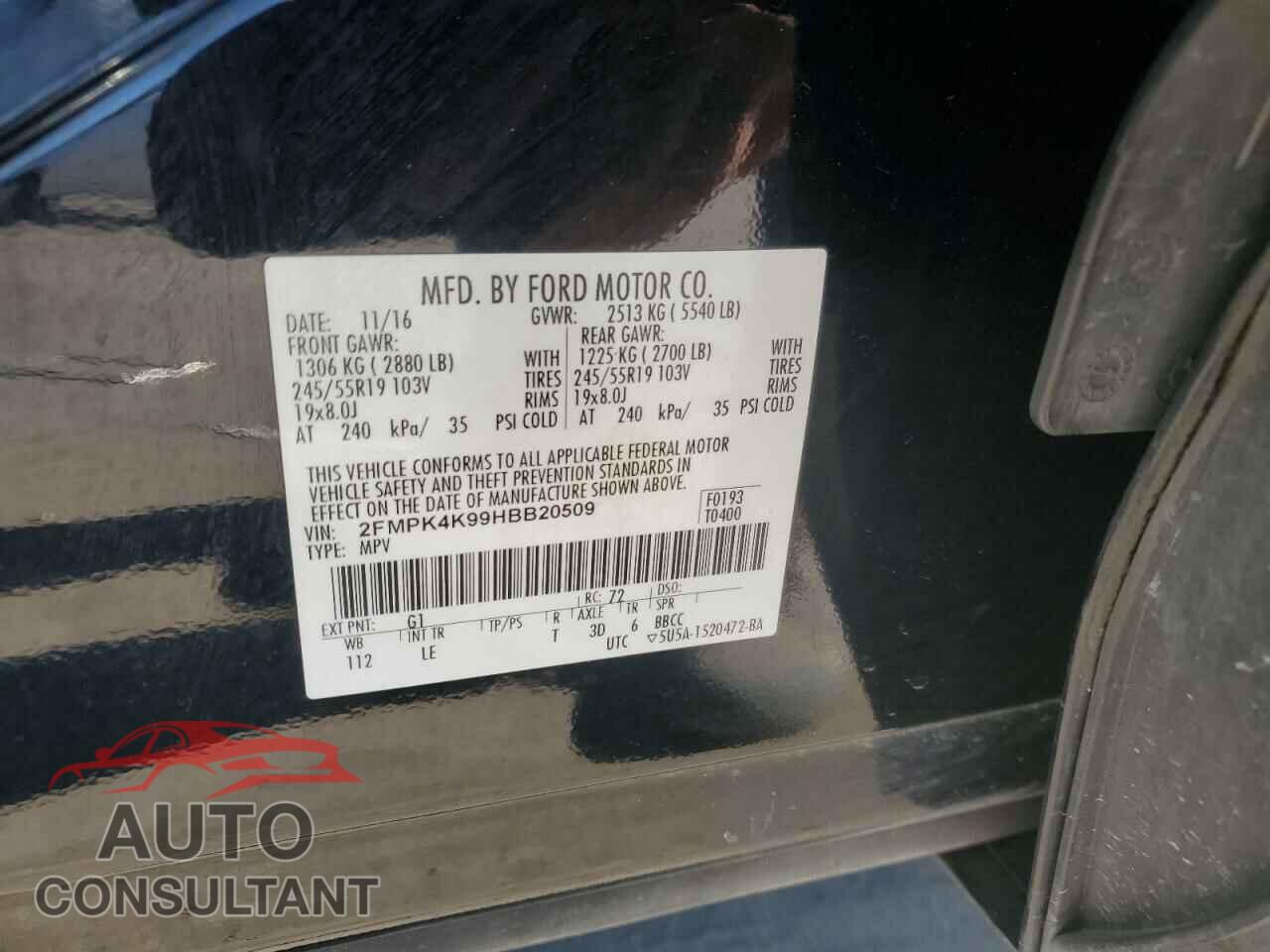 FORD EDGE 2017 - 2FMPK4K99HBB20509