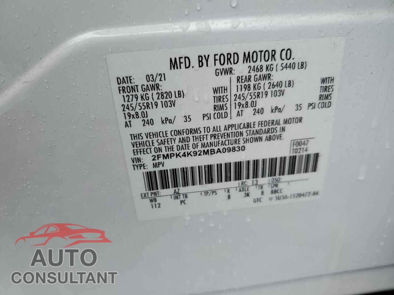 FORD EDGE 2021 - 2FMPK4K92MBA09830