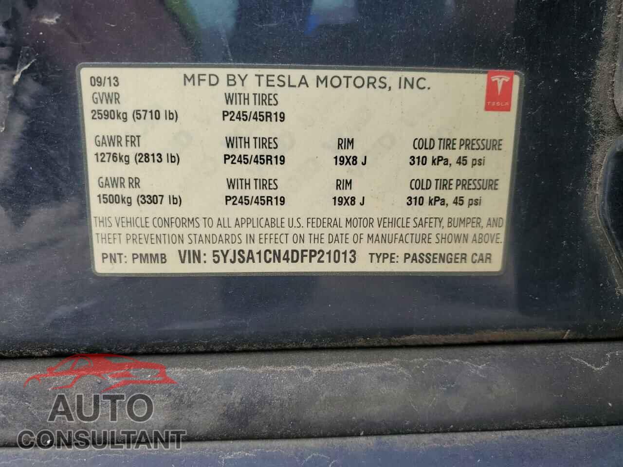 TESLA MODEL S 2013 - 5YJSA1CN4DFP21013