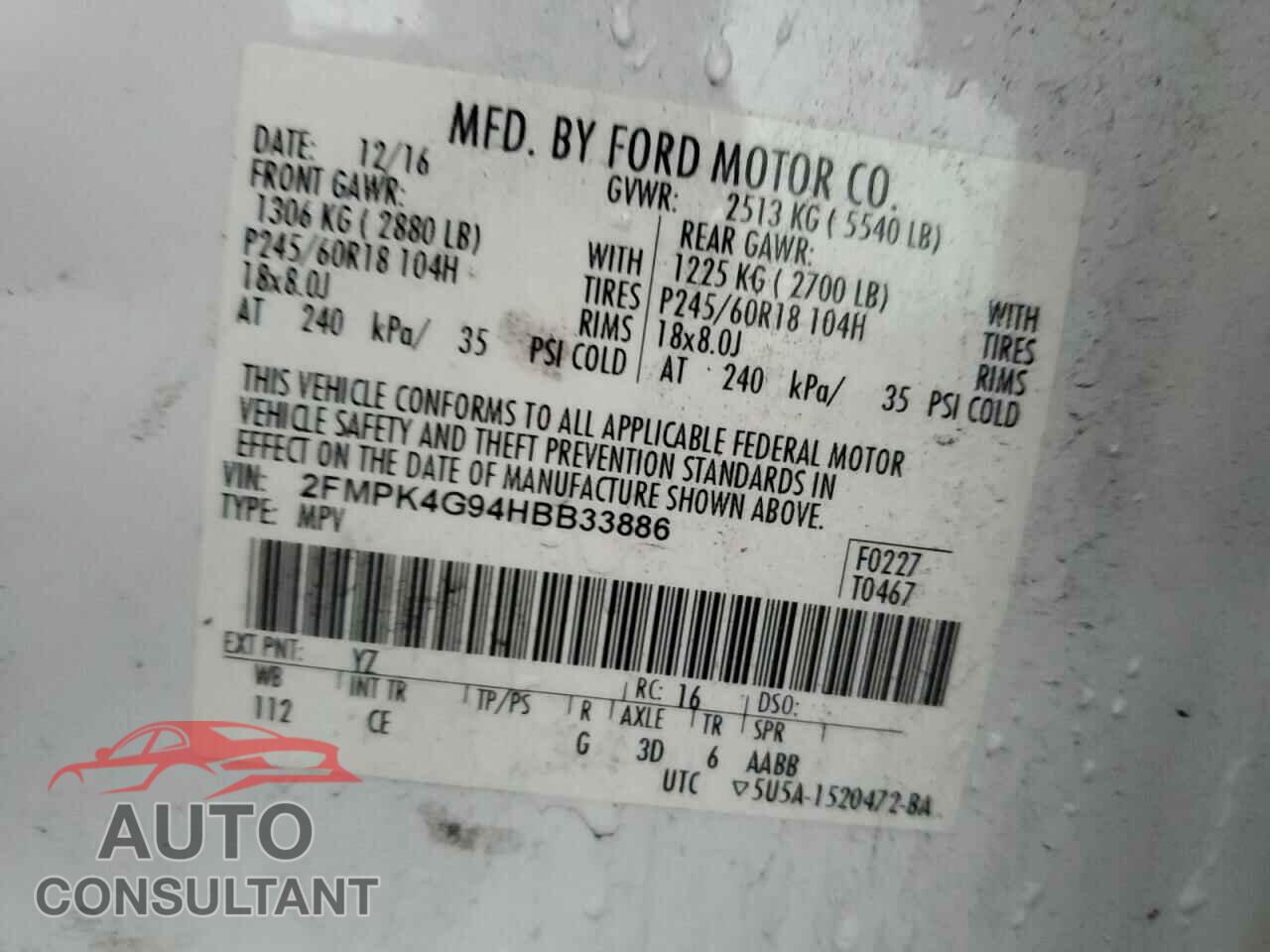 FORD EDGE 2017 - 2FMPK4G94HBB33886