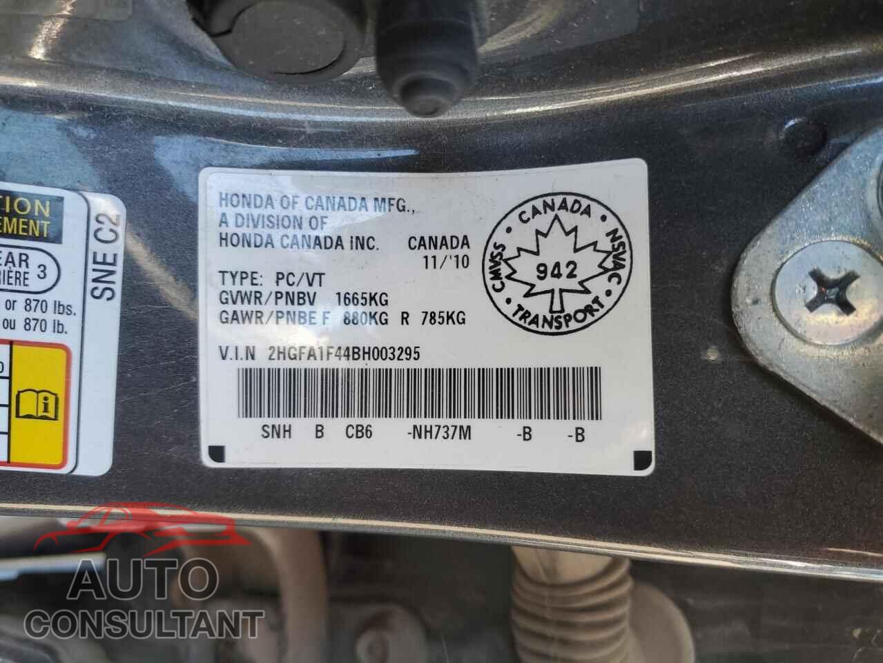 HONDA CIVIC 2011 - 2HGFA1F44BH003295