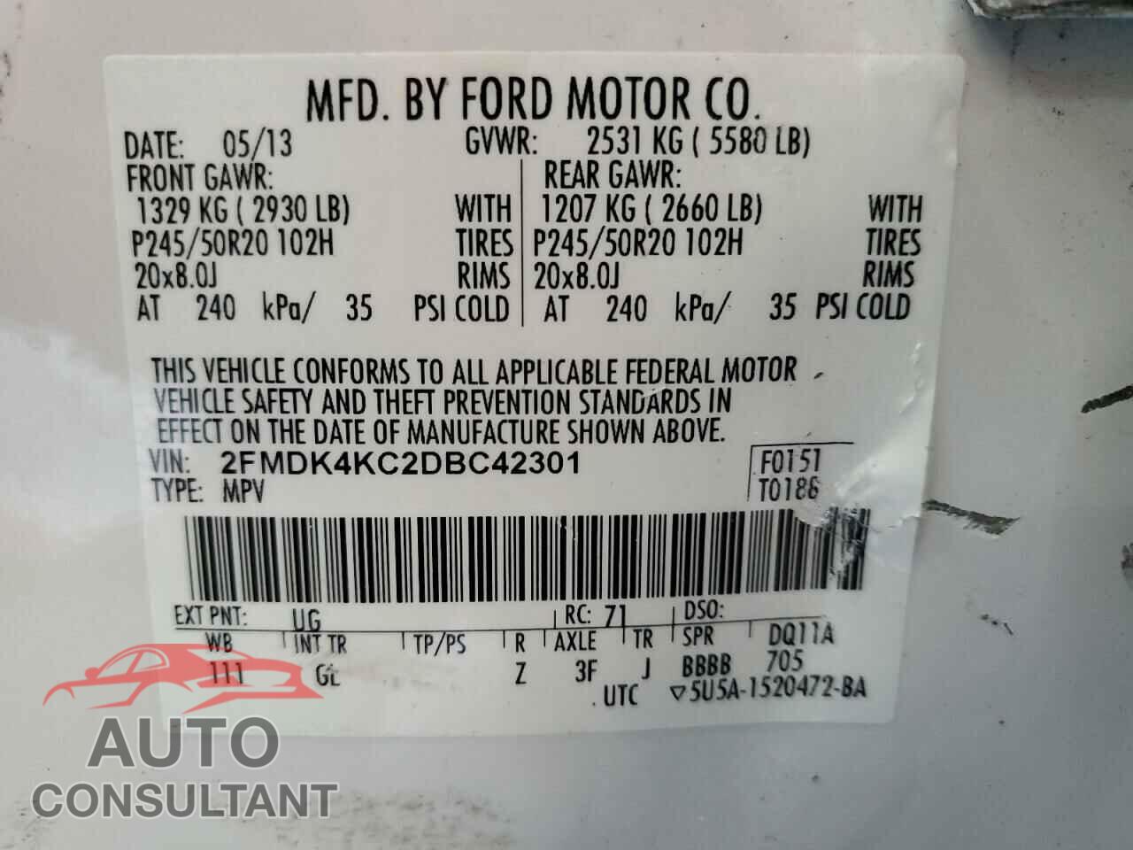 FORD EDGE 2013 - 2FMDK4KC2DBC42301