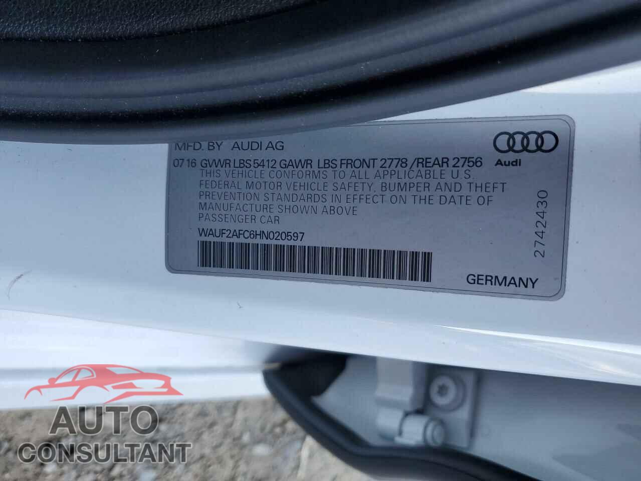 AUDI A6 2017 - WAUF2AFC6HN020597