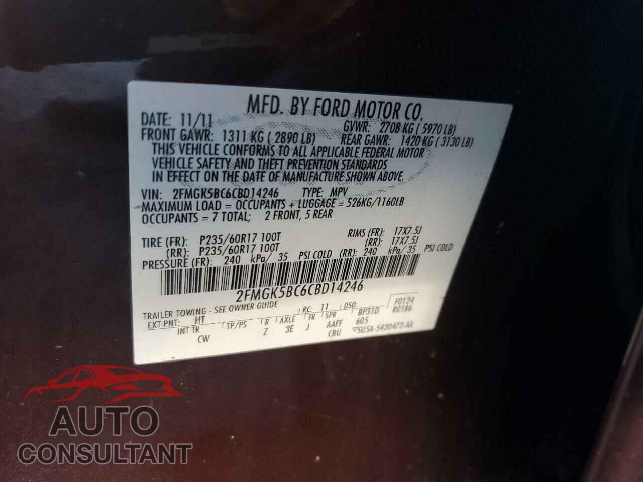 FORD FLEX 2012 - 2FMGK5BC6CBD14246