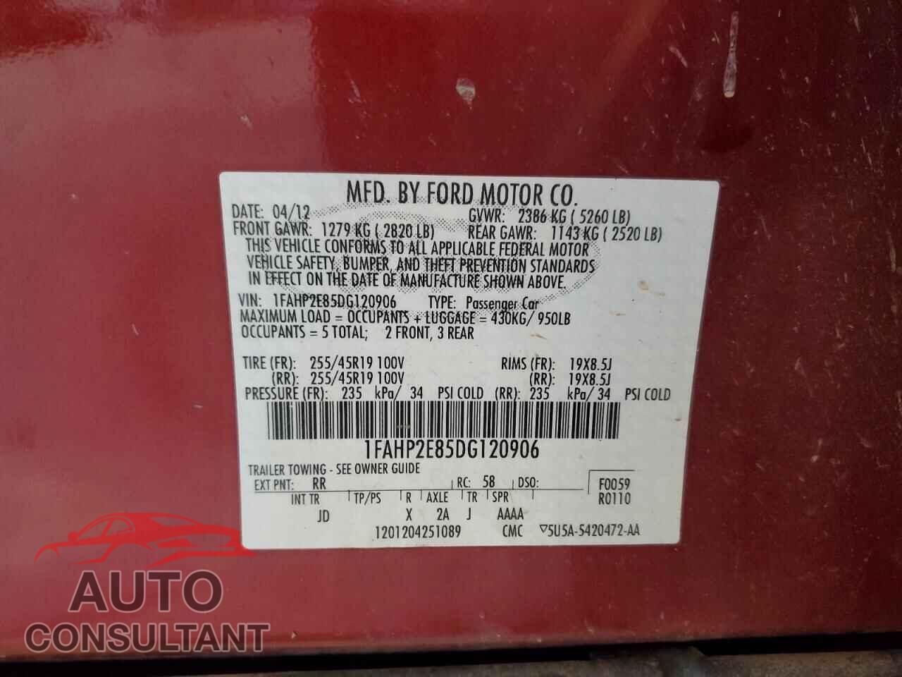 FORD TAURUS 2013 - 1FAHP2E85DG120906