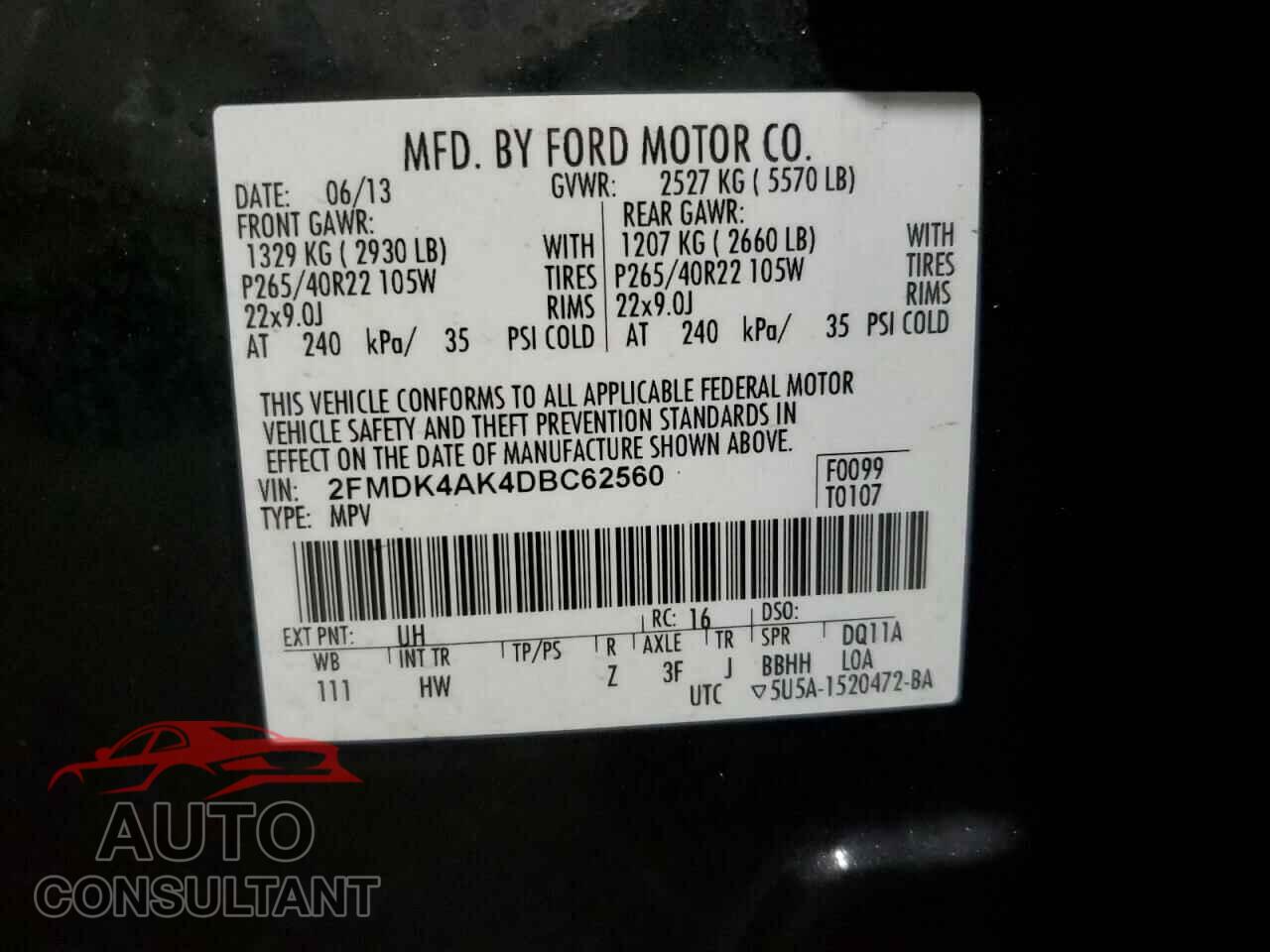 FORD EDGE 2013 - 2FMDK4AK4DBC62560