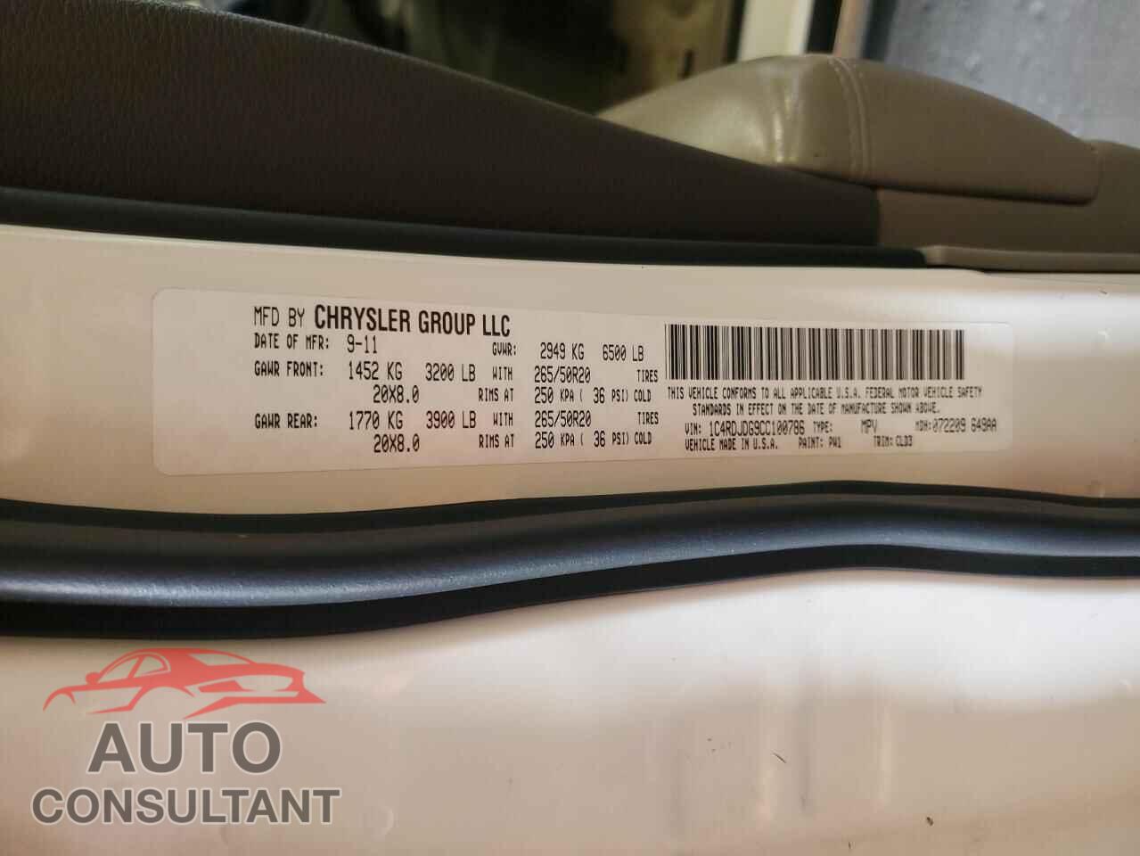 DODGE DURANGO 2012 - 1C4RDJDG9CC100786