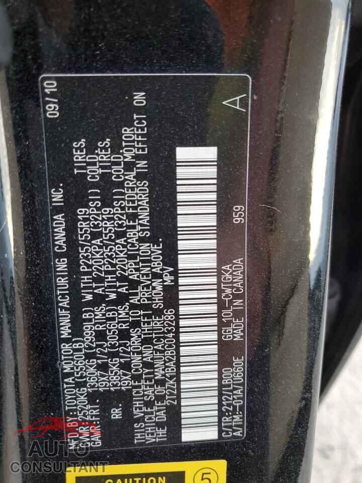 LEXUS RX350 2011 - 2T2ZK1BA2BC043286