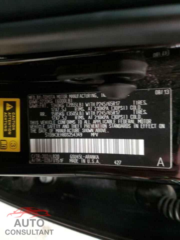 TOYOTA HIGHLANDER 2013 - 5TDBK3EH8DS254349
