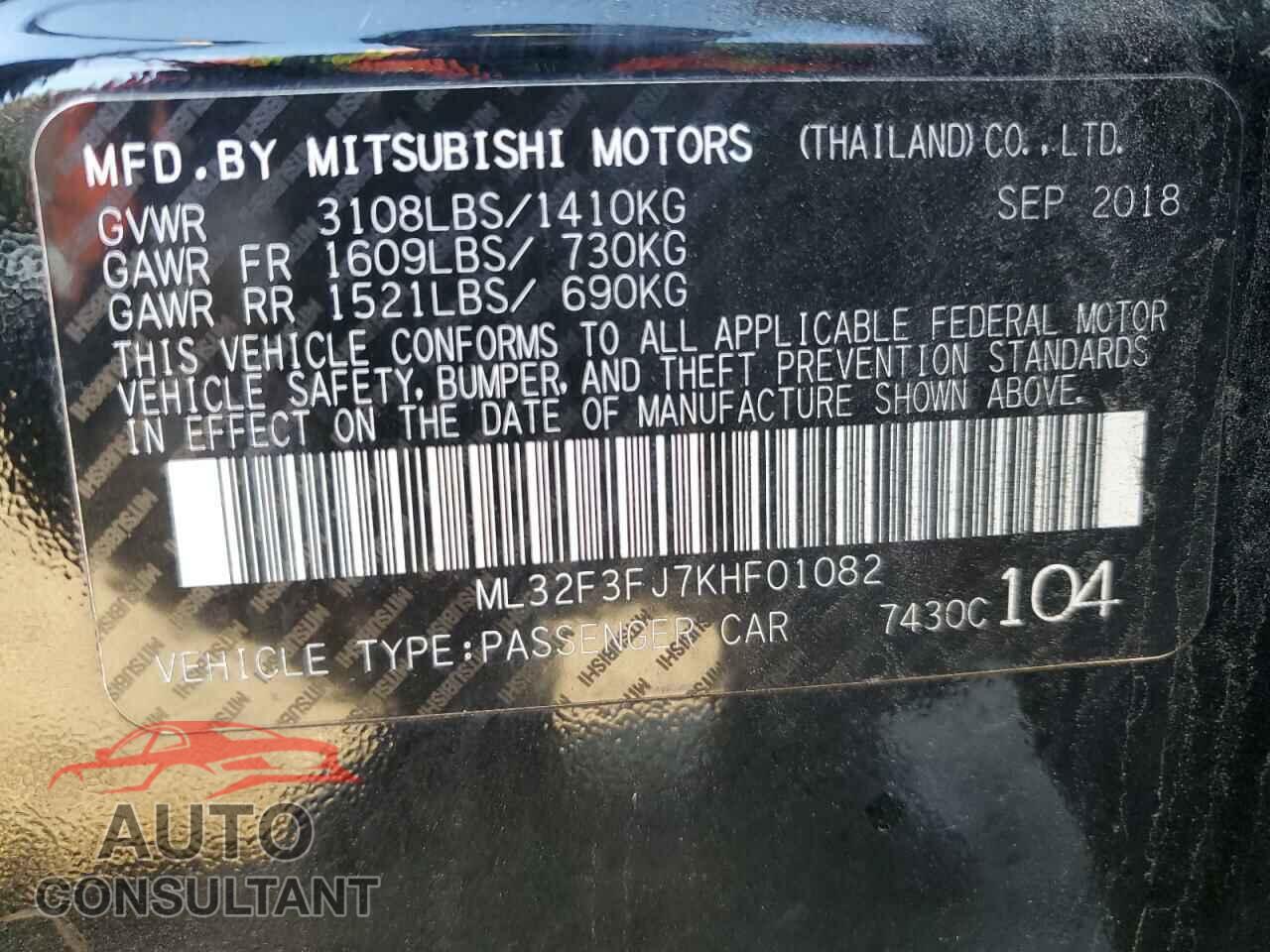 MITSUBISHI MIRAGE 2019 - ML32F3FJ7KHF01082