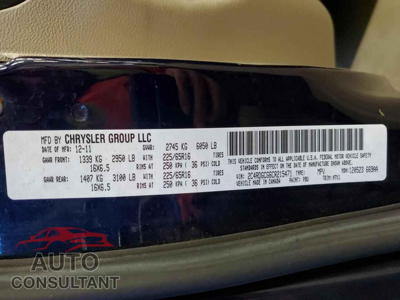 DODGE CARAVAN 2012 - 2C4RDGCG6CR215471