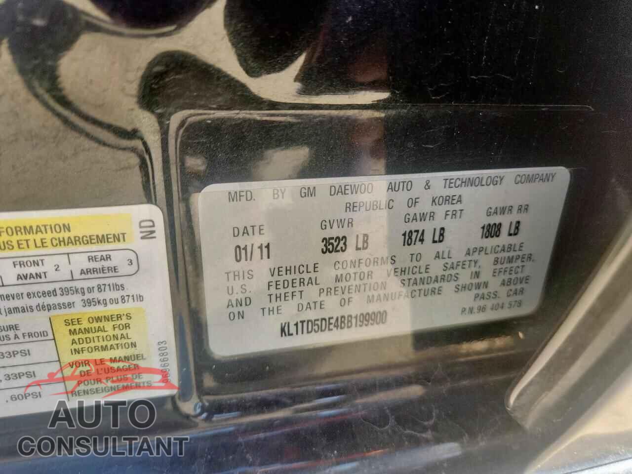 CHEVROLET AVEO 2011 - KL1TD5DE4BB199900