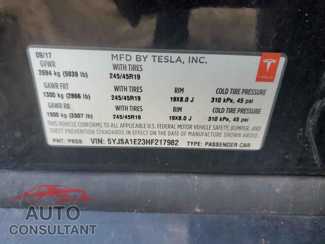 TESLA MODEL S 2017 - 5YJSA1E23HF217982