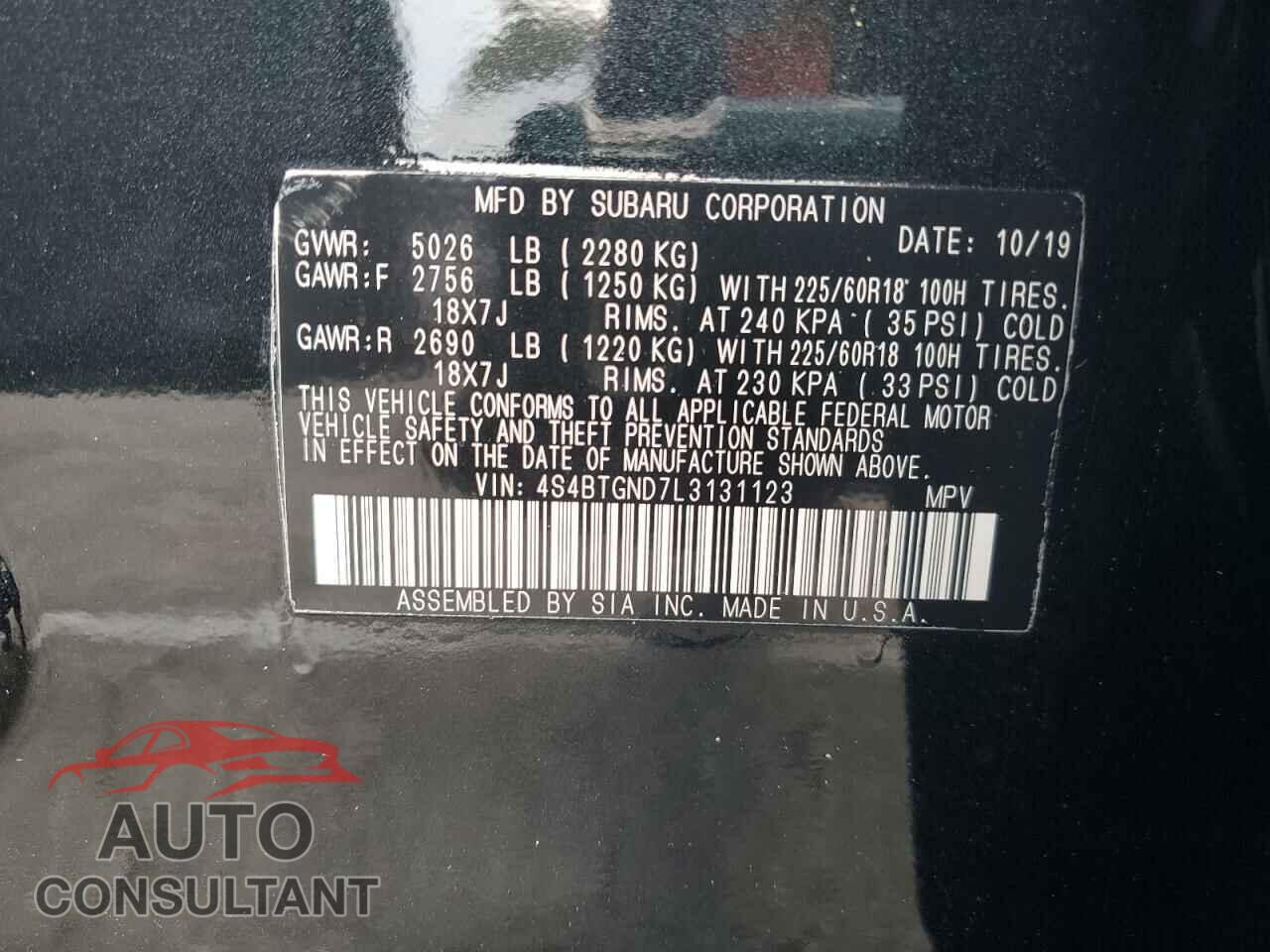 SUBARU OUTBACK 2020 - 4S4BTGND7L3131123