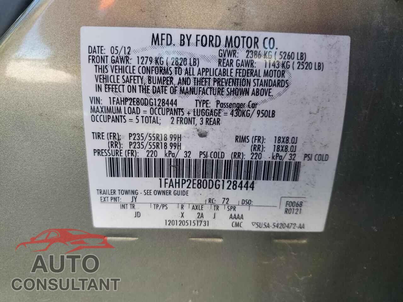 FORD TAURUS 2013 - 1FAHP2E80DG128444