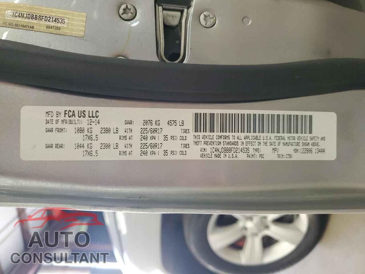 JEEP COMPASS 2015 - 1C4NJDBB8FD214535