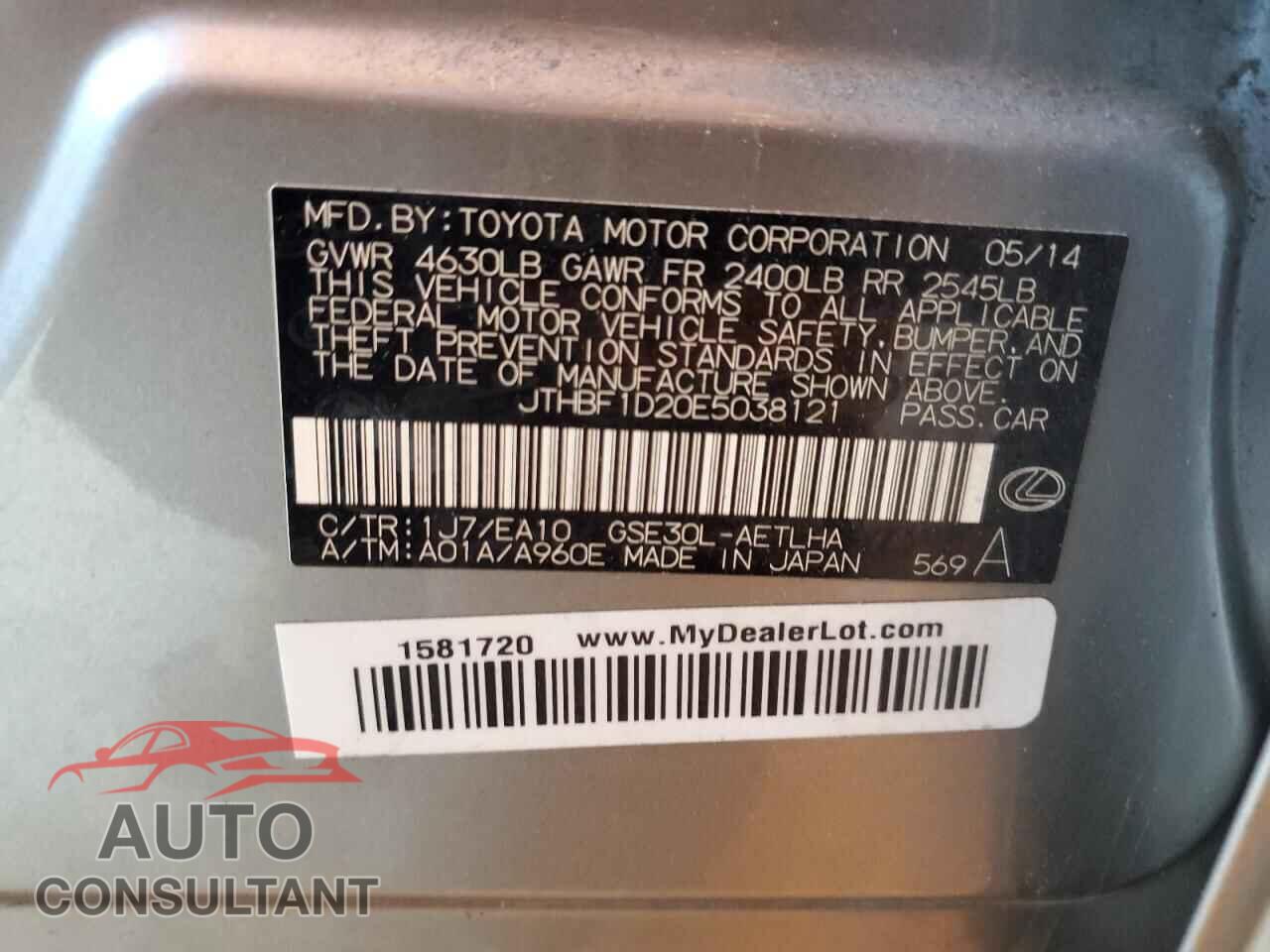 LEXUS IS 2014 - JTHBF1D20E5038121