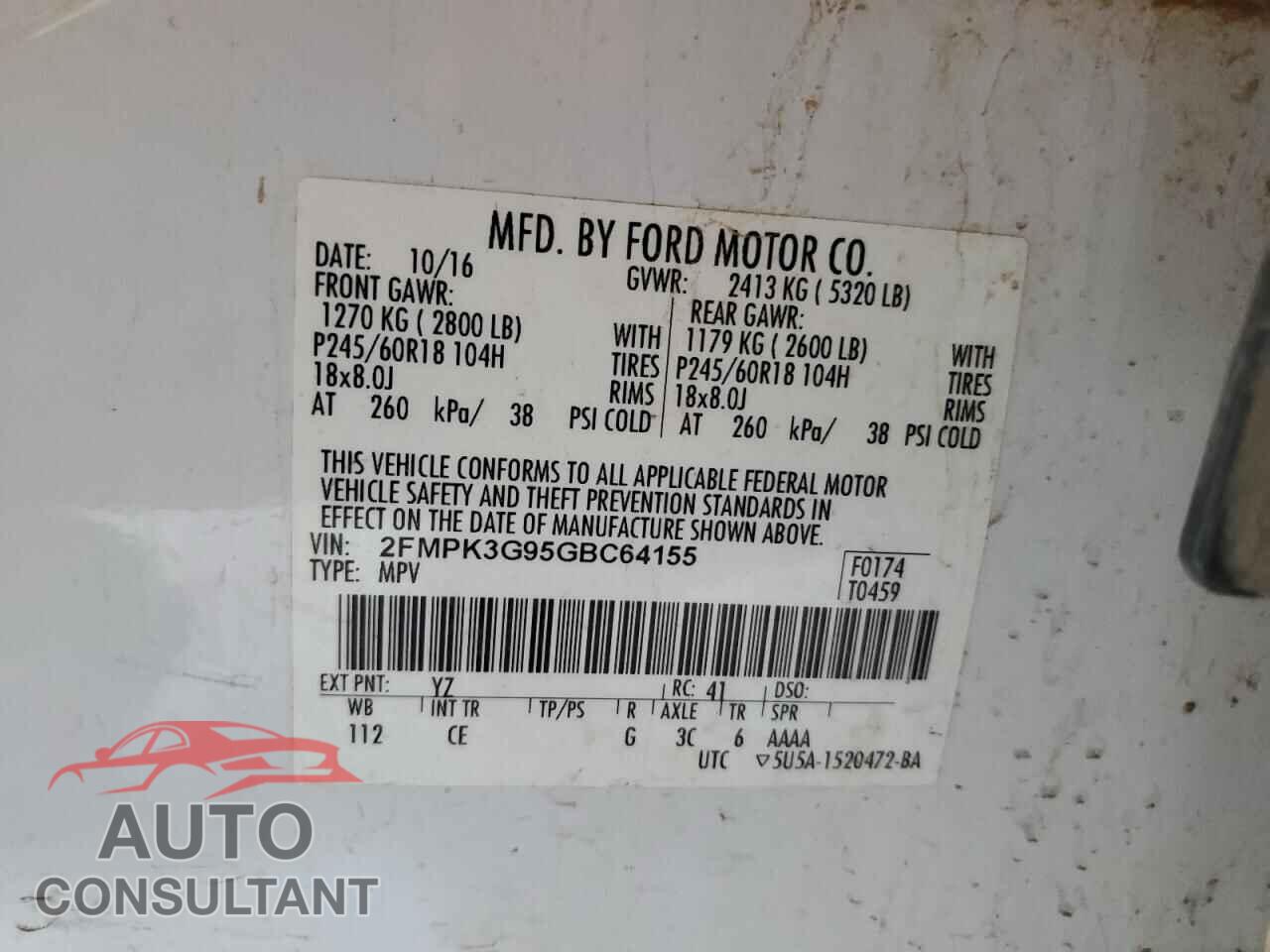 FORD EDGE 2016 - 2FMPK3G95GBC64155