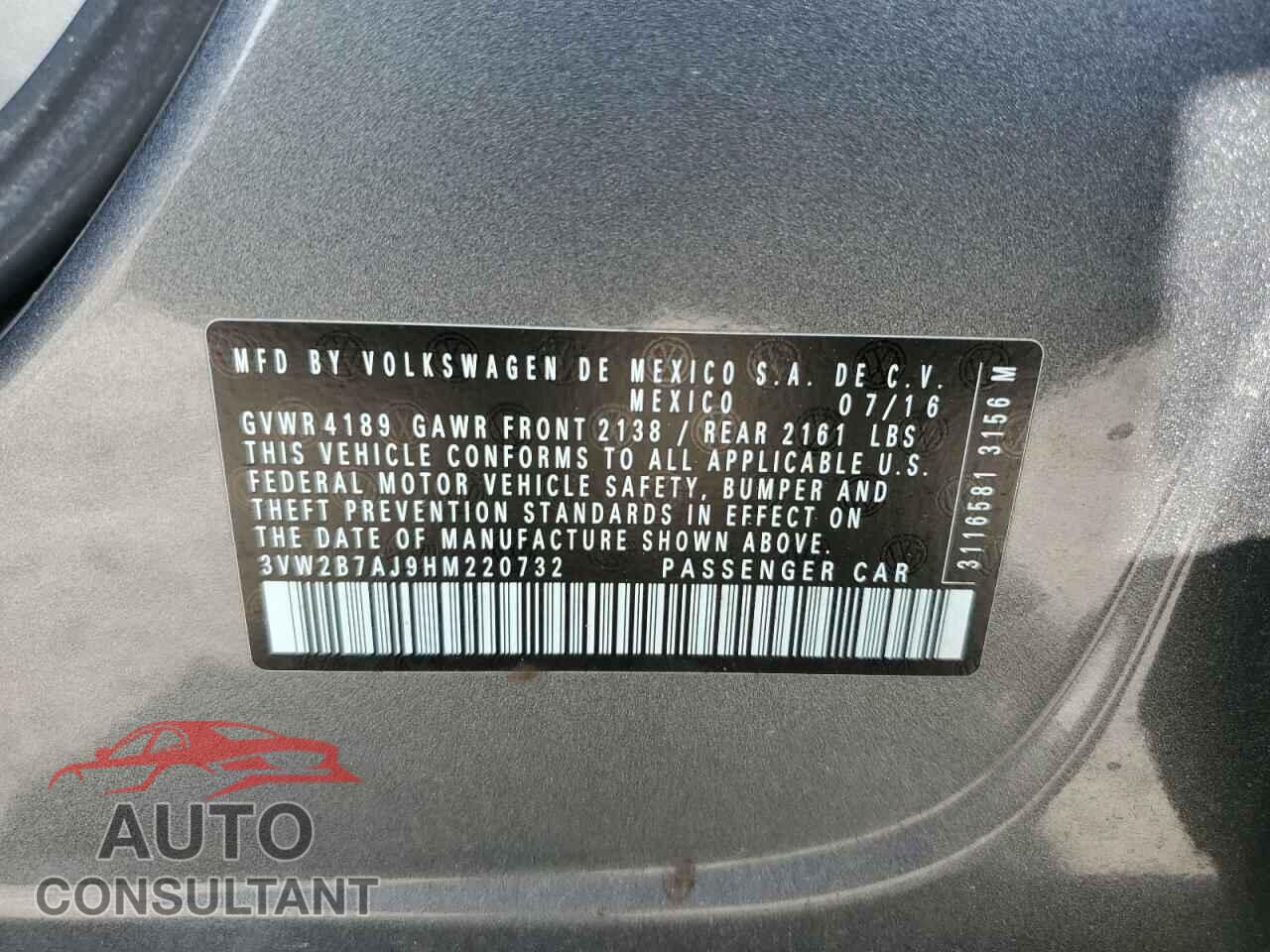VOLKSWAGEN JETTA 2017 - 3VW2B7AJ9HM220732