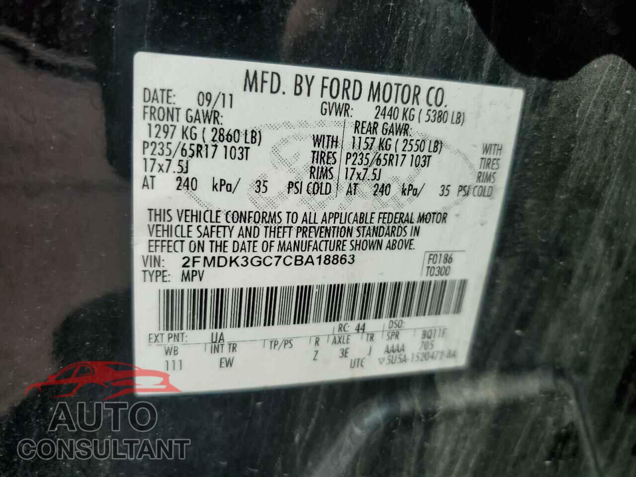FORD EDGE 2012 - 2FMDK3GC7CBA18863