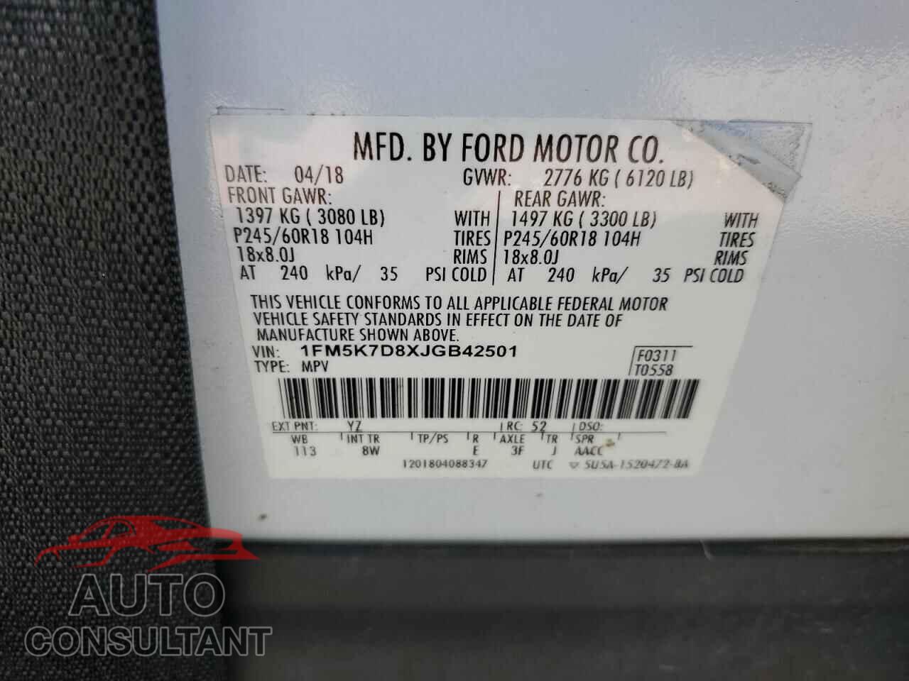 FORD EXPLORER 2018 - 1FM5K7D8XJGB42501