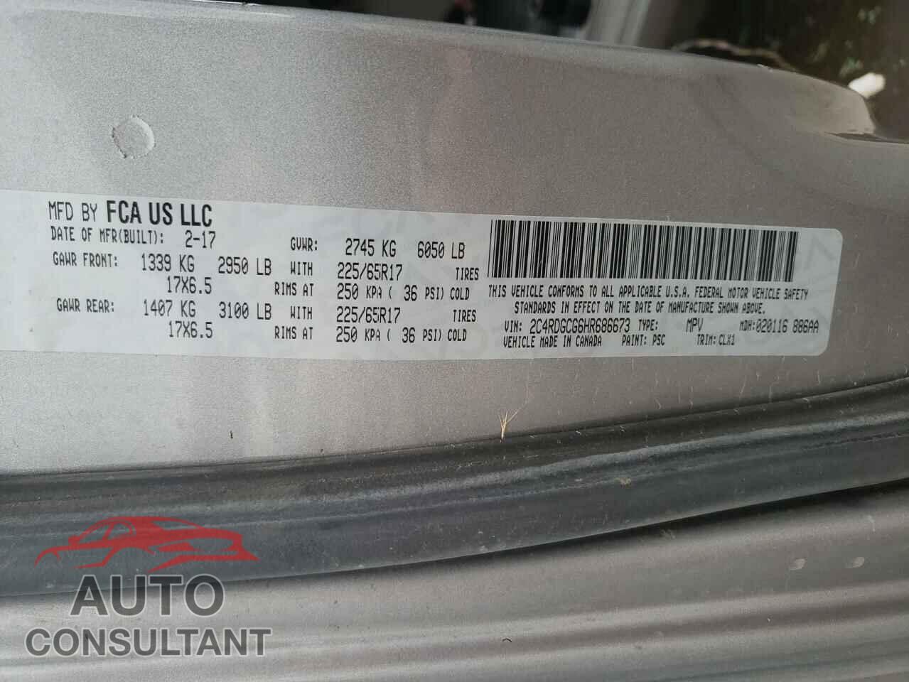 DODGE CARAVAN 2017 - 2C4RDGCG6HR686673