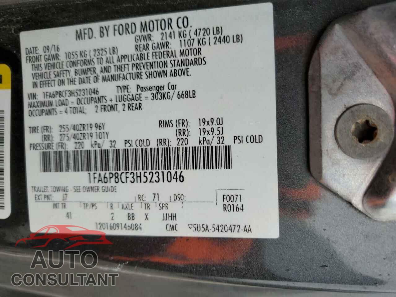 FORD MUSTANG 2017 - 1FA6P8CF3H5231046