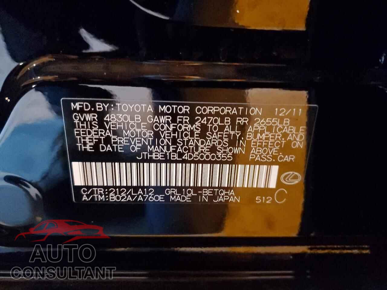 LEXUS GS350 2013 - JTHBE1BL4D5000355