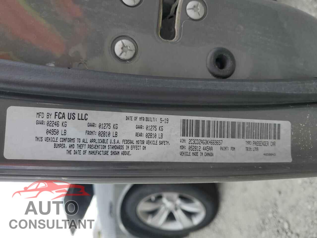 DODGE CHALLENGER 2019 - 2C3CDZAG3KH669657