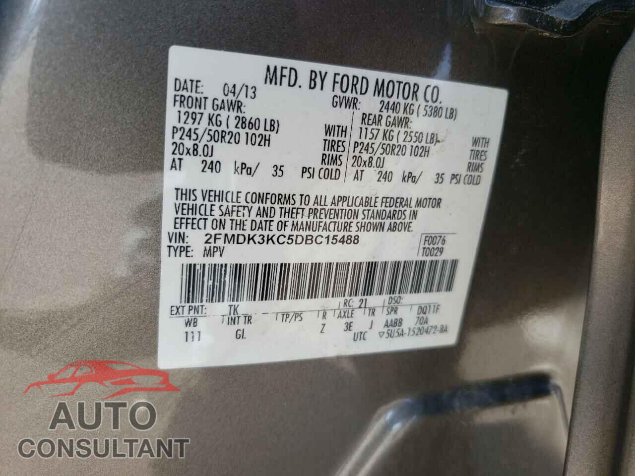 FORD EDGE 2013 - 2FMDK3KC5DBC15488