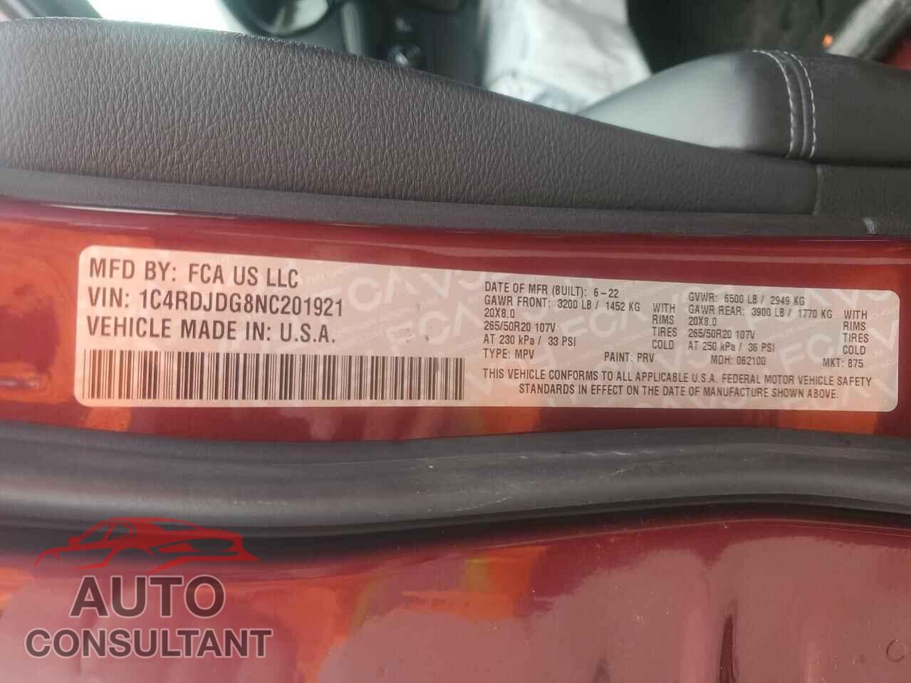 DODGE DURANGO 2022 - 1C4RDJDG8NC201921