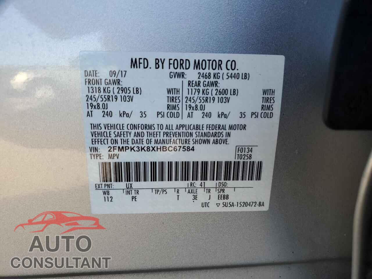 FORD EDGE 2017 - 2FMPK3K8XHBC67584