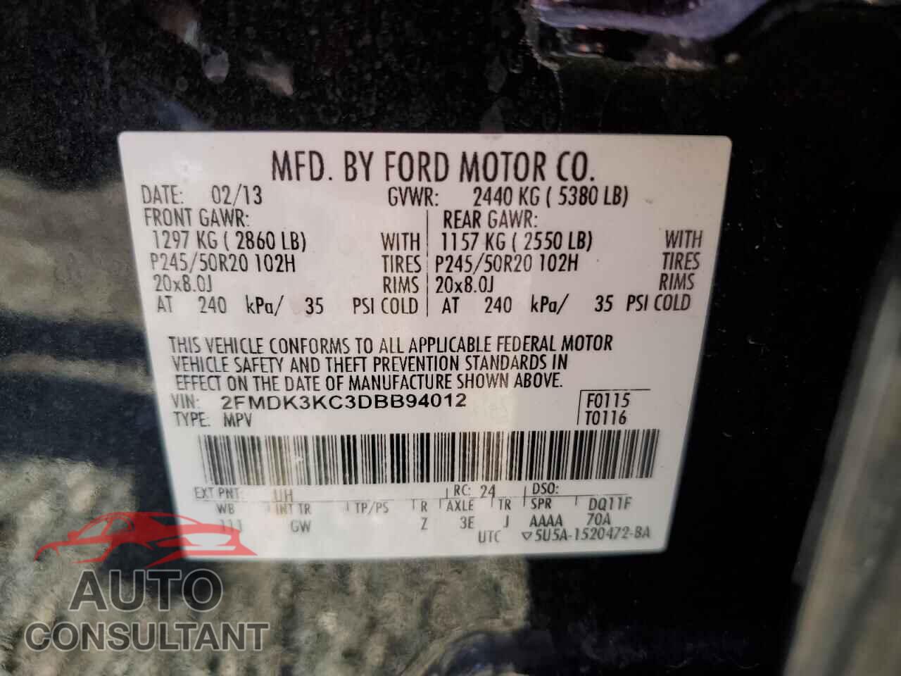 FORD EDGE 2013 - 2FMDK3KC3DBB94012