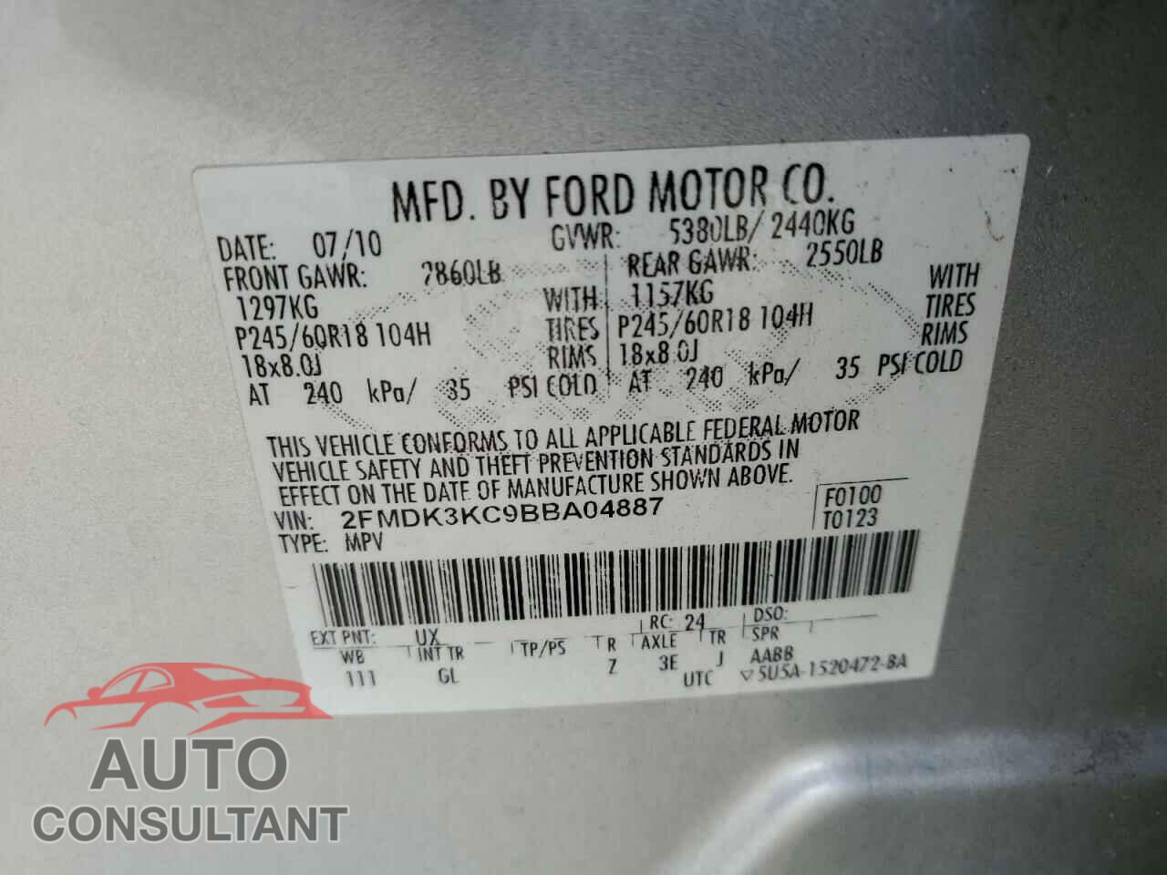 FORD EDGE 2011 - 2FMDK3KC9BBA04887
